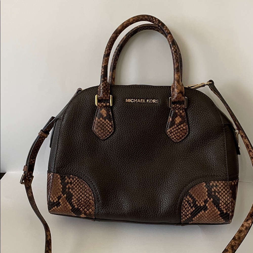 Michael Kors Dark Brown Snake Print Satchel